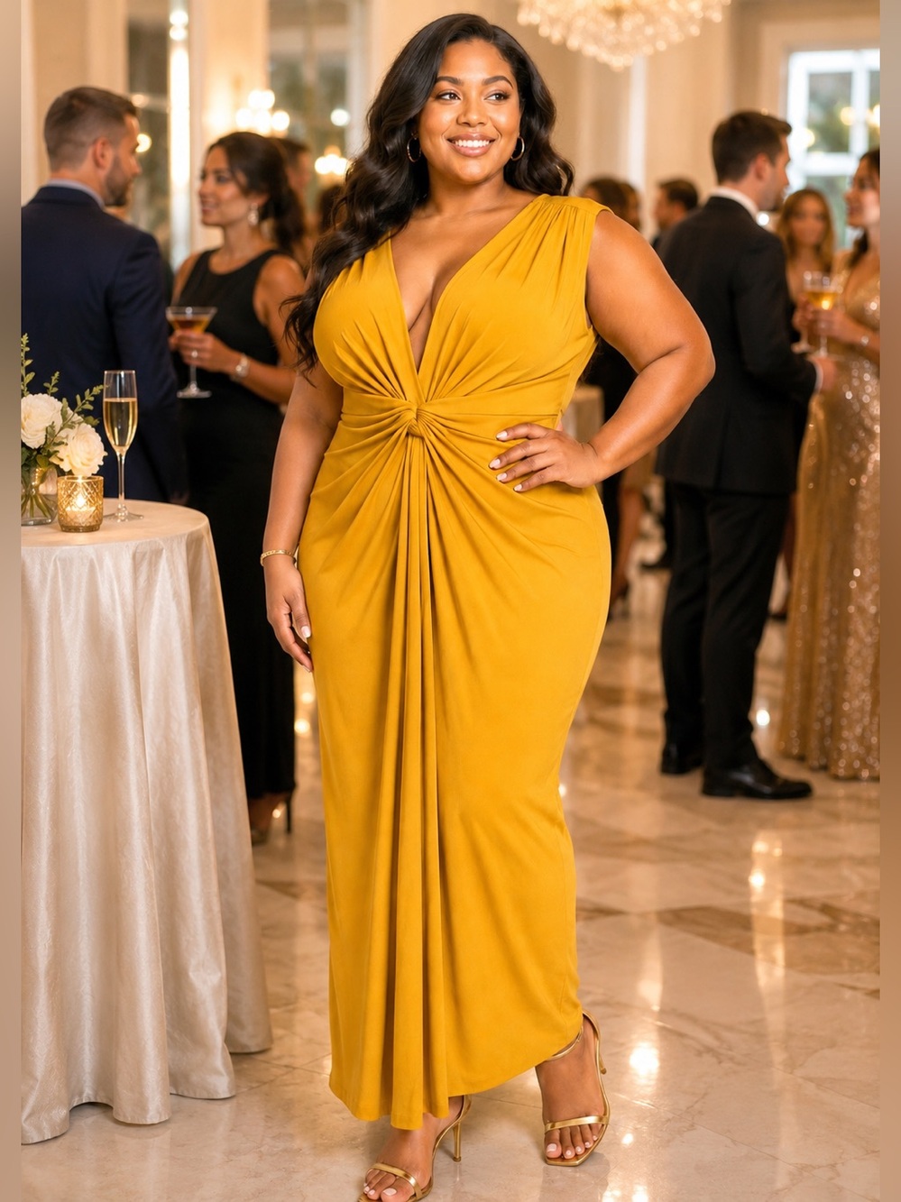 LN Love Squared SZ 2X Mustard Yellow Knot-Front Maxi Dress/Bust 42”-48”